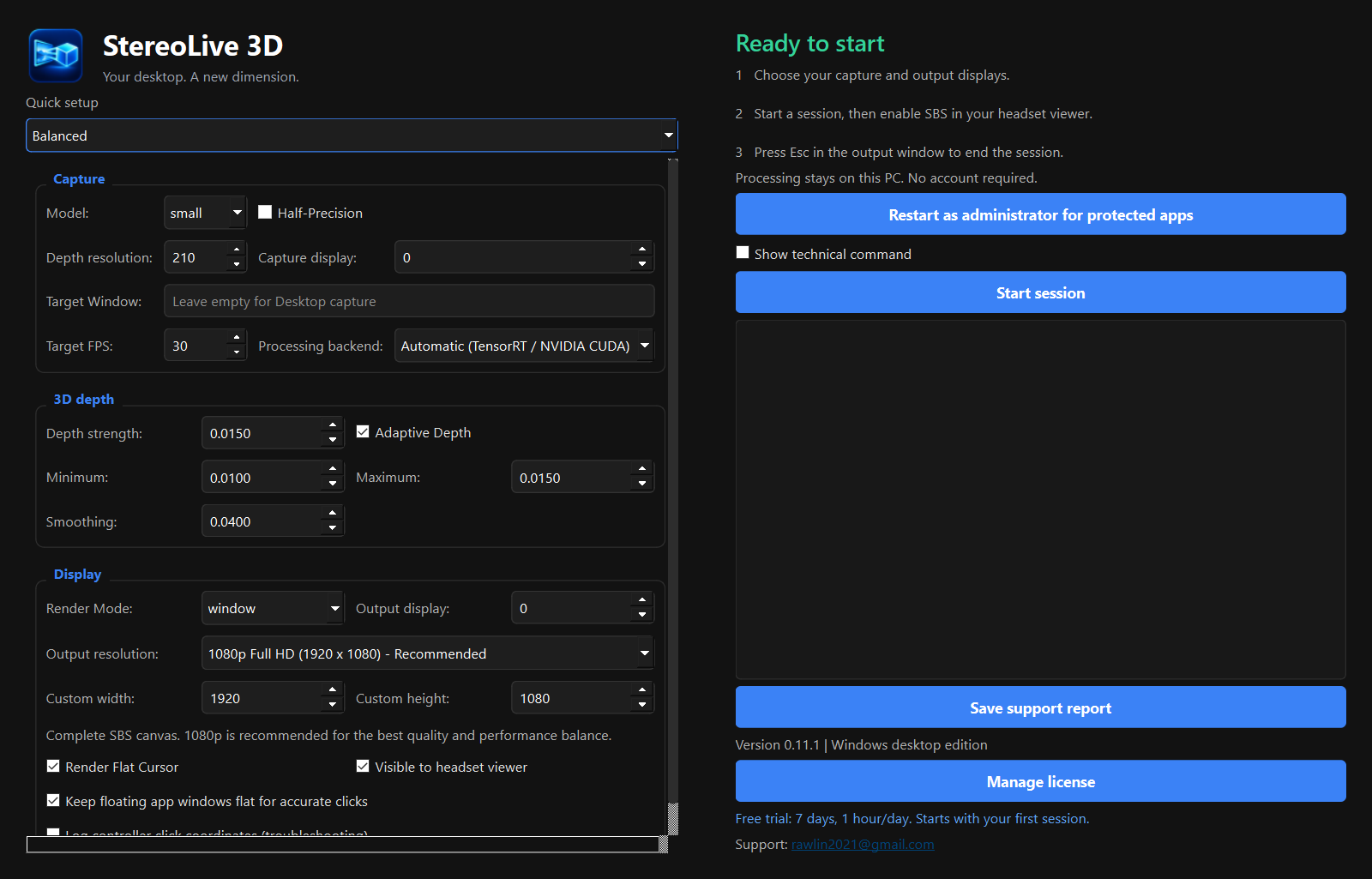 StereoLive 3D desktop controls